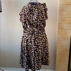 Stretchy Leopard Print Dress with tie neck, retro
